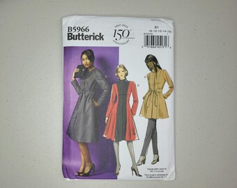 Butterick B5966 Misses Fit and Flared Coat Jacket Pattern, Lined Princess Seam, Sizes 8-16, Uncut, OOP.