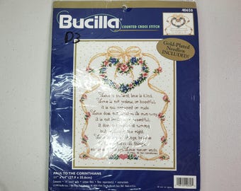 Bucilla Counted Cross Stitch Kit. Paul to the Corinthians. Love is Patient Love is Kind. Sew Craft. NOS. Vintage 1999.