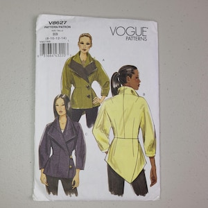 Vogue V8627 Jacket Sewing Pattern, Misses Asymmetric Shaped Hemline Coat, Size 8 10 12 14 BB. Uncut.
