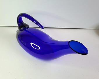 Very Rare Riedel Cobalt Blue "Aqua" Crystal Duck Decanter. Vintage. Signed. READ