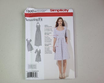 Simplicity 1800 Sewing Pattern, Misses Fit & Flare Dress with Pockets, Princess Seams, Open Neckline, Multi-Size 10-18, Uncut Modern Pattern