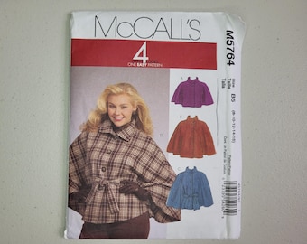 McCalls M5764 Misses Jacket Cape Capelet Poncho and Belt Pattern Size 8 10 12 14 16 l. Uncut.