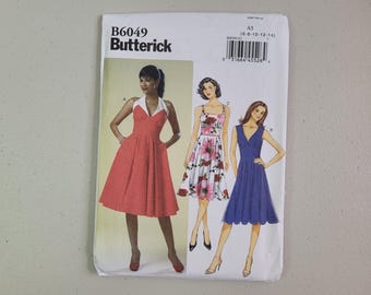 Butterick B6049 Sewing Pattern Misses Dress Size 6-14 Uncut, Retro 1950s Halter Rockabilly Pinup Sundress Flare Skirt, Out of Print.