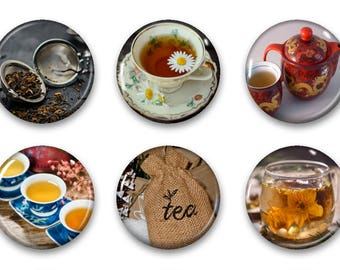 Tea Glass Circle Magnets. Strong Magnet Set of 6 Circle Magnets. Round Magnets - Kitchen Decor. Office Decor. Party Favors Gifts 27