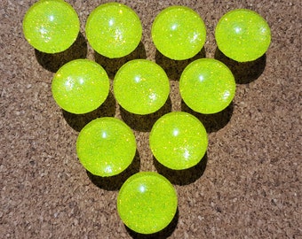 Neon Yellow Glitter Thumbtacks, Push Pins Set. Glass Thumbtacks. Perfect for Bulletin Boards, Office Gifts, Office Decor.