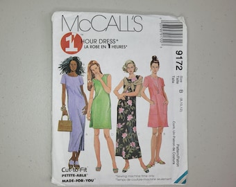 Vintage 1998 McCalls 9172 Sewing Pattern, Misses 1 Hour Dress in 2 Lengths, Size B 8-10-12, Factory Folded Uncut Slip Dress Pattern