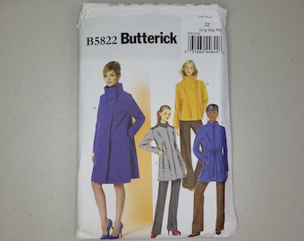 Butterick B5822 Misses Coat and Jacket Sewing Pattern, Size ZZ Large XL XXL 16-26, Out of Print Modern Funnel Neck Swing Coat Pattern Uncut