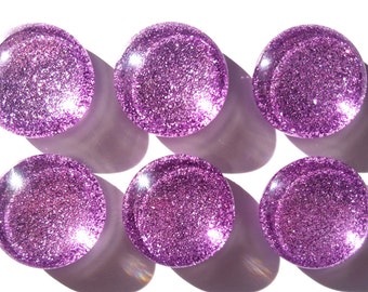 Lavender Glitter Glass Circle Magnets. Light Purple Strong Magnet Set of 6 Circle Magnets - Kitchen Decor. Office Decor. Party Favors. Gifts