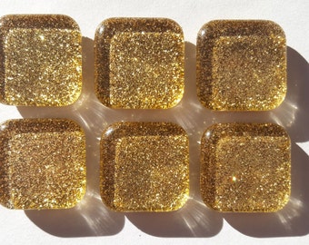 Gold Glitter Glass Square Magnets. Strong Magnet Set of 6 Square Magnets. Kitchen Decor - Office Decor - Party Favors - Gifts