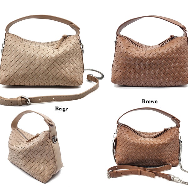 Women's Leather Small Woven Shoulder Crossbody Bag