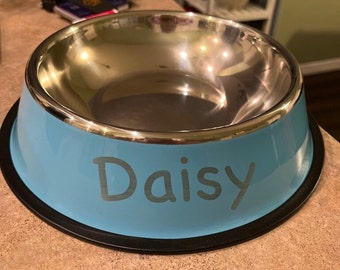 Engraved stainless steel stackable dog bowl