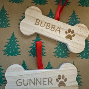 Custom, personalized engraved dog bone shaped ornaments