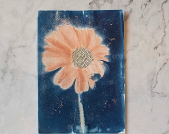 Cyanotype Pink Flower Print