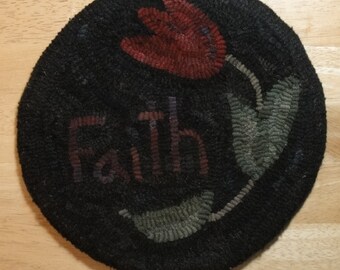 Faith Primitive Hooked Table Mat ~ Free Shipping