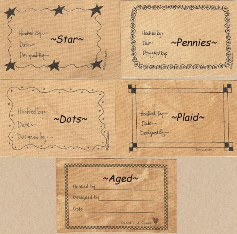 Aged Fabric Rug Labels ~ Choose Style ~ 3 labels per pack