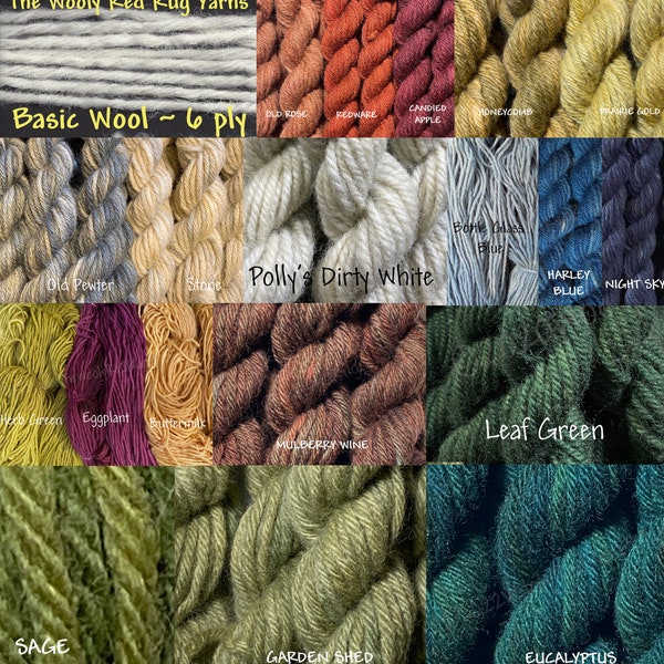 Rug Yarn ~ 6 ply ~ Hand-Dyed ~ 100% Wool for Rug Hooking,  Punch Rugs, Weaving and more