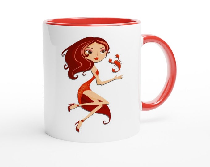 Scorpio Zodiac Ceramic Mug/ Astrological Sign Constellation Design with Red Accents/ Perfect Gift for Scorpio