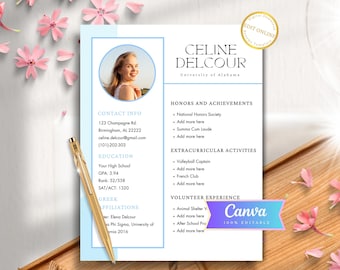 Sorority Resume Template Bundle mit Foto, Rush Resume Template Pack mit Anschreiben, Sorority Letter, minimalistischer moderner Lebenslauf