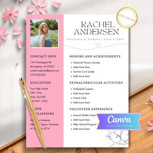 Sorority Resume Template Pack, Sorority Recruitment Rush Resume with Photo, Sorority Unique Pink Rushing Resume Pack, Sorority Letter