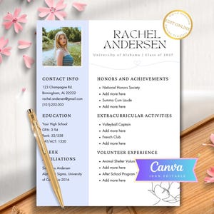 Sorority Resume Template with Photo, Recruitment Rush Resume Template and Cover Letter, Sorority Blue Social Resume Pack, Sorority Letters