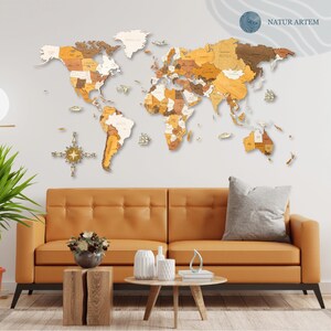Mapamundi de madera NATUR ARTEM® - Natur Artem / Decoración de paredes interiores 3D / Estilo ecológico y natural