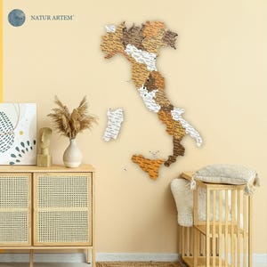 Mapa de Italia en madera de NATUR ARTEM® – Decoración de pared interior en 2D hecha a mano / Estilo ecológico y natural
