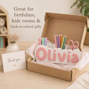 Organiseur de bureau personnalisé avec nom, porte-crayons imprimé en 3D, décoration pour chambre d'enfant image 7