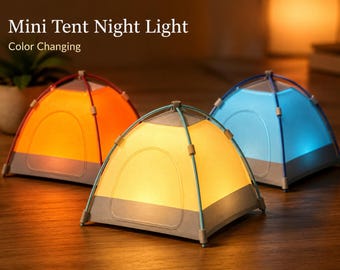 3D Printed Mini Tent Night Light, USB Powered Lamp (Color Changing or Warm White)