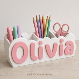 Organiseur de bureau personnalisé avec nom, porte-crayons imprimé en 3D, décoration pour chambre d'enfant image 4