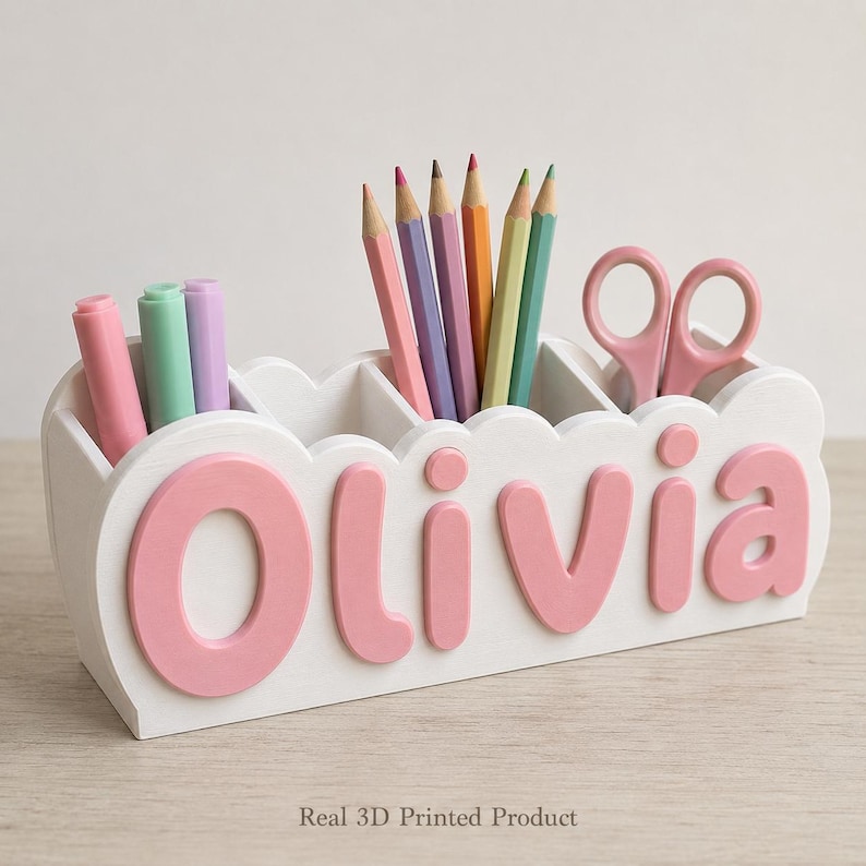 Organiseur de bureau personnalisé avec nom, porte-crayons imprimé en 3D, décoration pour chambre d'enfant image 4