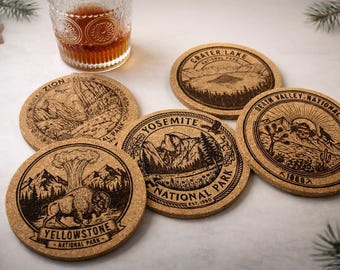 Podstawki Cork Coasters w Parku Narodowym | Yosemite, Yellowstone, Crater Lake z grawerunkiem laserowym