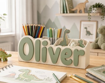 Organiseur de bureau avec prénom personnalisé, caddie de fournitures artistiques pour prénom garçon personnalisé