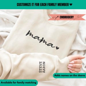 Custom Mama Embroidered Sweatshirt With Kids Names On Sleeve, Mothers Day Gift, Birthday Gift for Mom, New Mom Gift, Sweatshirt for Mom A47