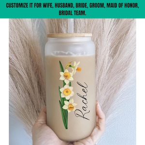 Personalized Birth Flower Tumbler With Name, Birth Flower Glass Coffee Cup, Mother&#39;s Day Gifts for Her, Bridesmaid Proposal, Party Favor A29