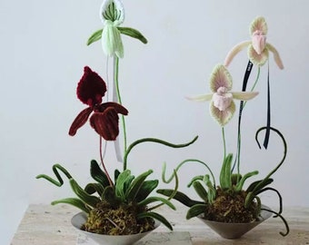 Handcrafted Cymbidium Orchid in Planter, Minimalist Orchid Arrangement, Handmade Floral Home Decor, Wedding Gift