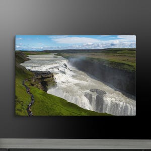 Iceland Waterfall Canvas Wall Art – Gullfoss Landscape Photography – Nordic Nature Print – Multiple Sizes