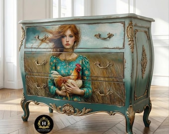 Decoupage Paper for Furniture - Farm Girl with Chicken