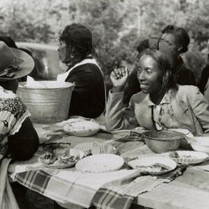 Instant Download African American Art Vintage Church Picnic Black and White Print Digital Download CU Commercial Use