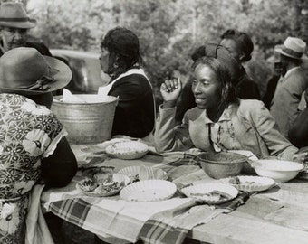 Instant Download African American Art Vintage Church Picnic Black and White Print Digital Download CU Commercial Use