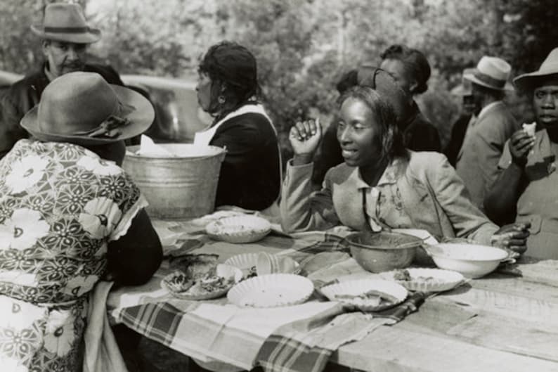 Instant Download African American Art Vintage Church Picnic Black and White Print Digital Download CU Commercial Use image 1