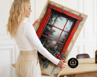 Christmas Window Decoupage Tissue Paper for Furniture, Red Rustic Winter Scene