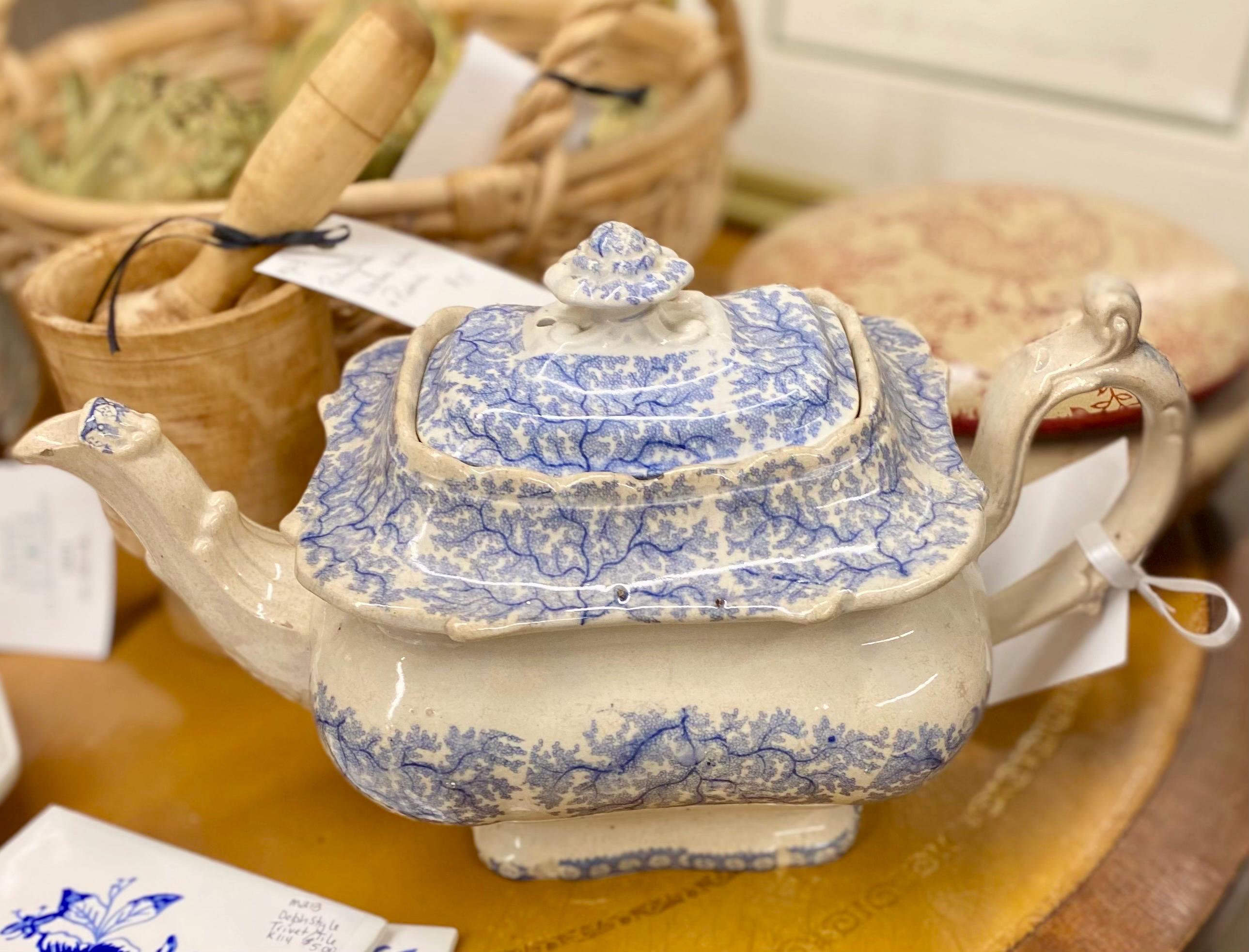 French Antique Teapot Blue - Etsy