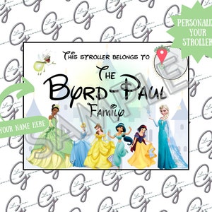 Princess Stroller Tag, WDW Stroller tag, Stroller Sign, Custom Stroller Sign, Stroller Tag, Canva Template