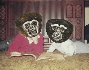 Original Collage Art Work, Monkey Artwork, Animal Art