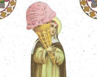 Original Collage Artwork, Kitsch Kitchen, Ice Cream Cone, Kitschy Kitchen Art