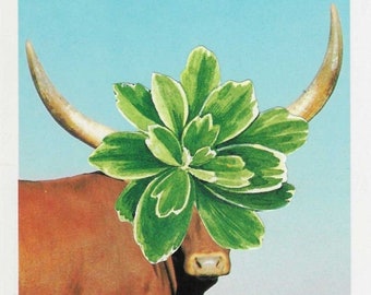 Original Collage, Funny Oxen Art, Surreal Animal Artwork