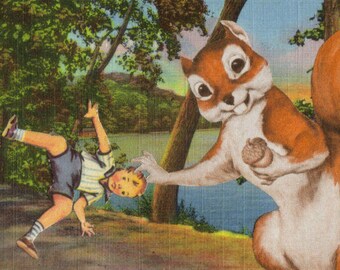 Original Art Collage, Nutty Squirrel Art, Woodland Animal, Woodsy Forest Creature