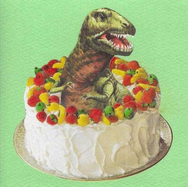 Original Dinosaur Cake Collage Art: 4x4" Surreal Artwork - Etsy