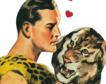 Original Collage, Jungle Love Art, Lion Artwork, Weird Romance, Romantic Artwork, Funny Boyfriend Gift for Girlfriend