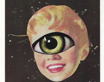 Original Art Collage, Strange Cyclops, Weird Artwork